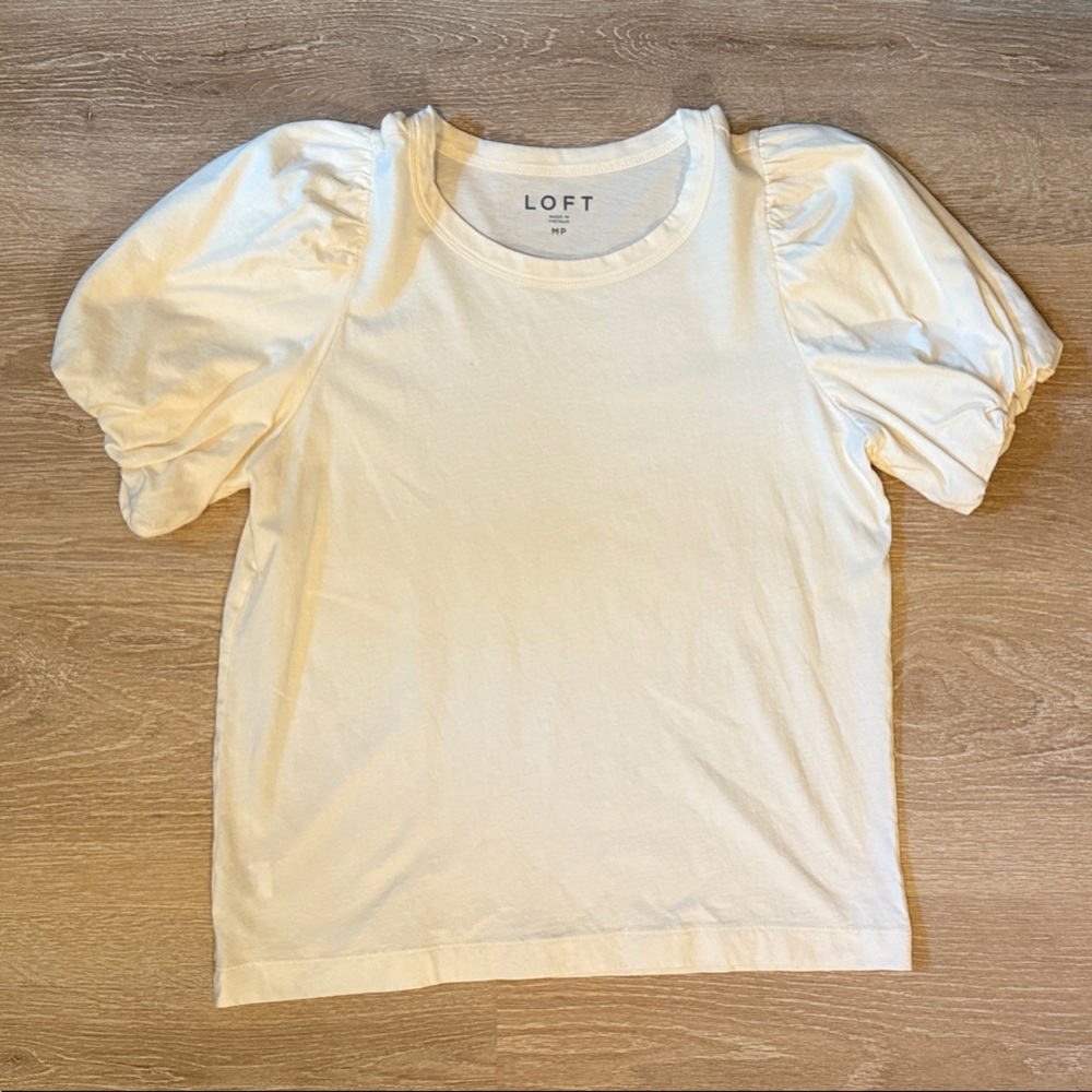 LOFT Ivory Puff Sleeve Blouse